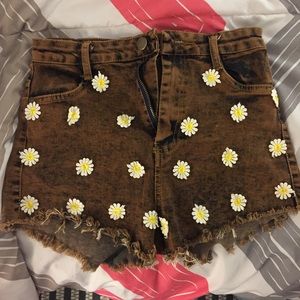 Hand Stitched Sunflower Shorts